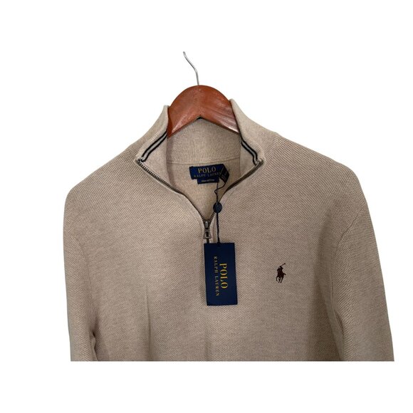 Polo Ralph Lauren Beige Quarter-Zip Sweater M Mens Pima Cotton Lightweight Knit - Picture 7 of 7